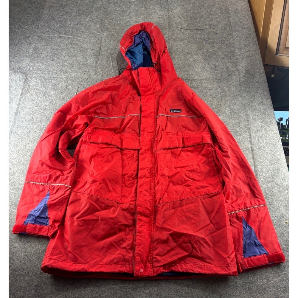 VTG Patagonia Red Mountain Parka Jacket Mens M Blue Trim Mesh Lined Gorpcore